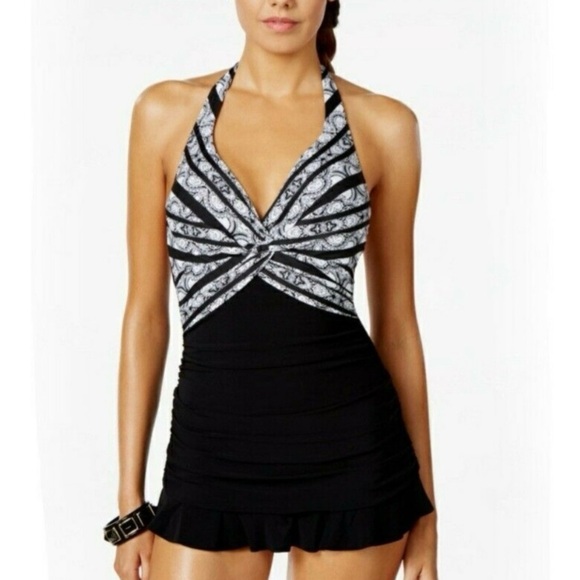 Profile By Gottex Skirted Halter One
Piece Paisley Swimsuit Size 8 - Picture 1 of 13